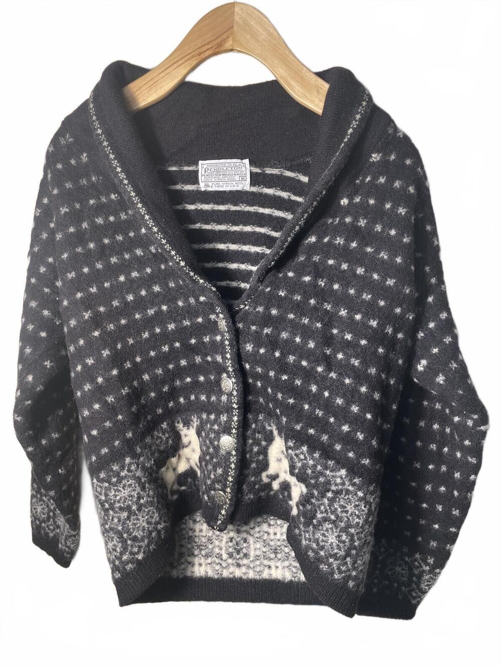 Pendleton VTG Wool Sweater Cardigan Women's Medium Black